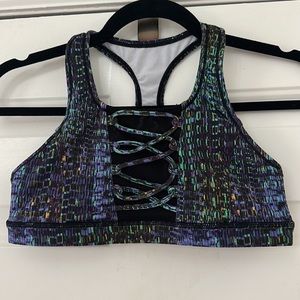 Ivy Sky Brooklyn Lace Up Bra Top Purple Green Size Large